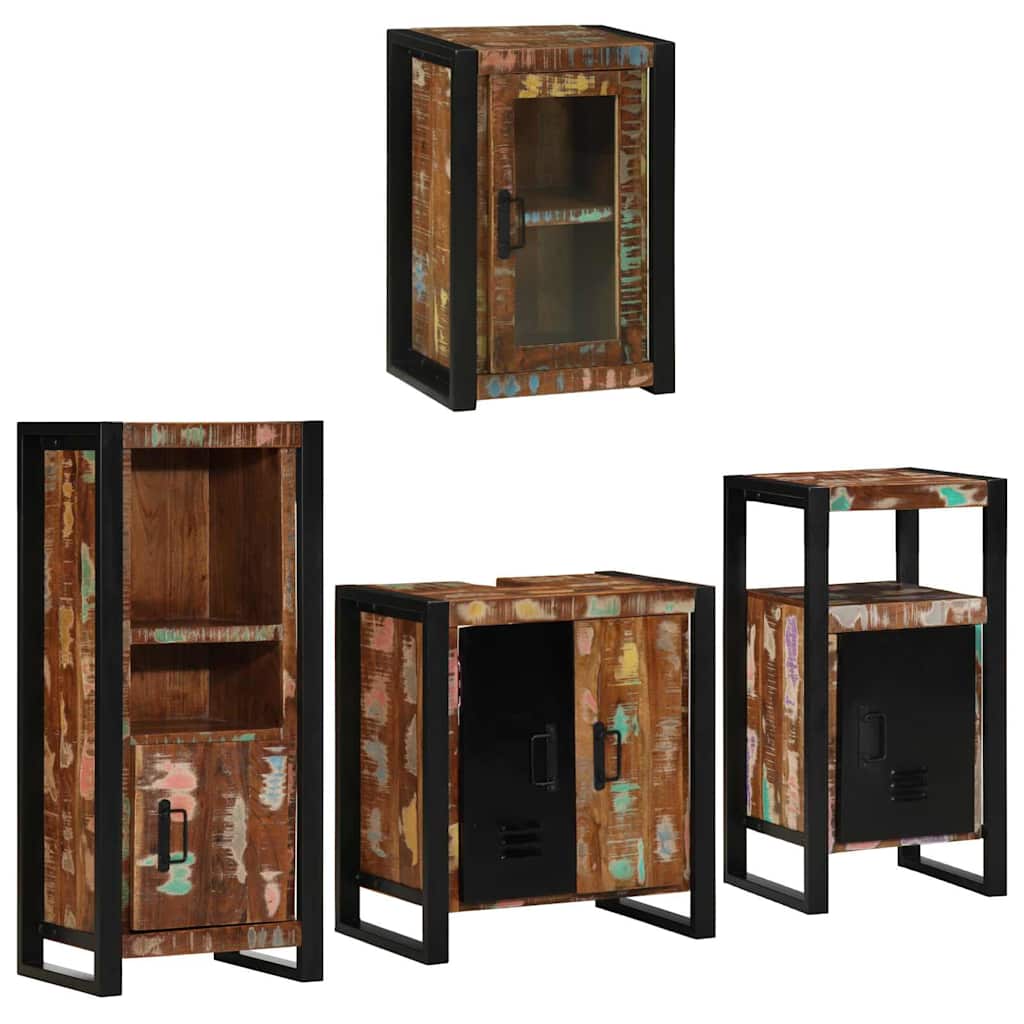 vidaXL Badezimmermöbel-Set mit Regal 4 pcs Mehrfarbig Massives Altholz