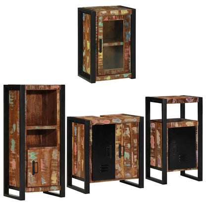 vidaXL Badezimmermöbel-Set mit Regal 4 pcs Mehrfarbig Massives Altholz
