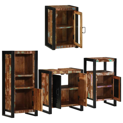 vidaXL Badezimmermöbel-Set mit Regal 4 pcs Mehrfarbig Massives Altholz