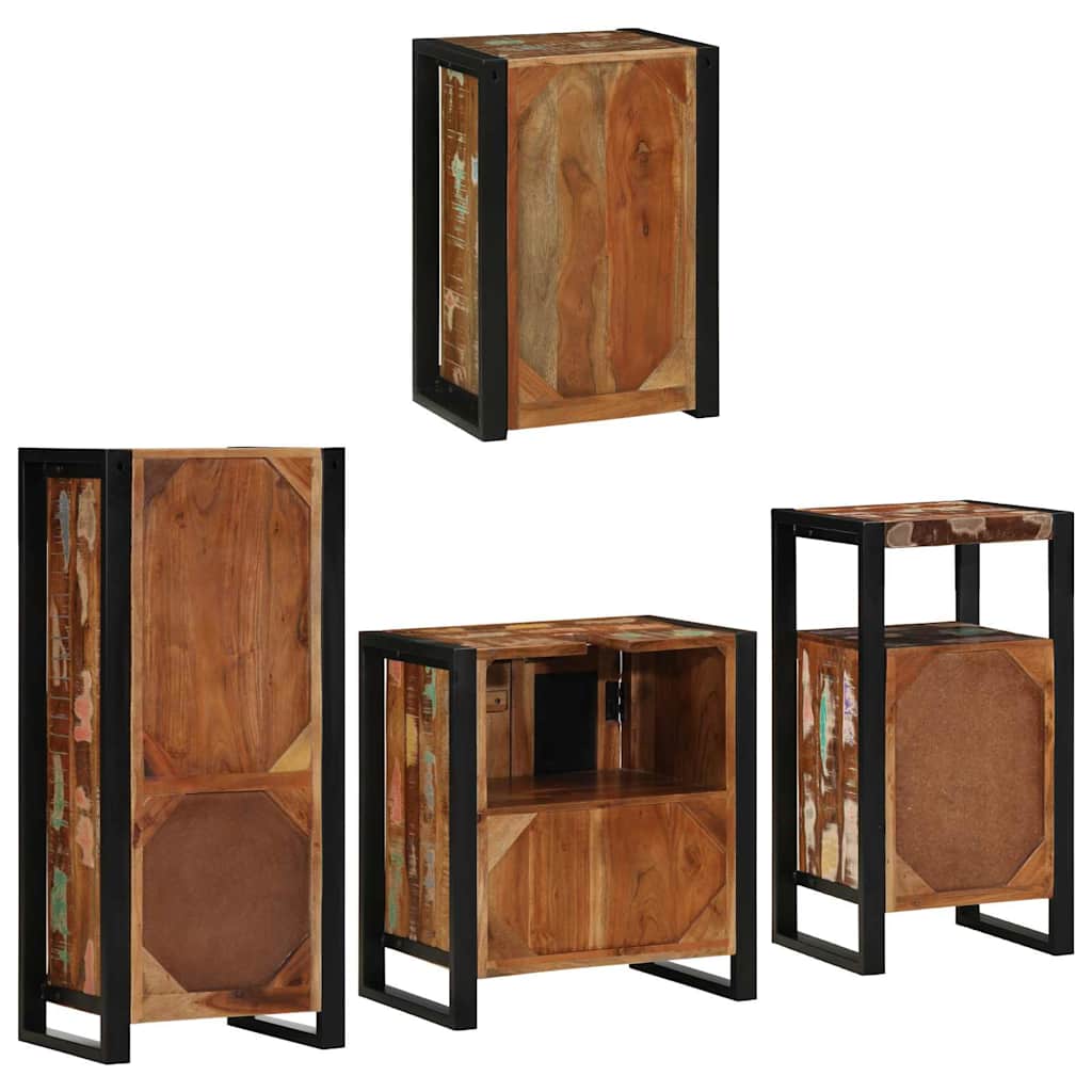 vidaXL Badezimmermöbel-Set mit Regal 4 pcs Mehrfarbig Massives Altholz