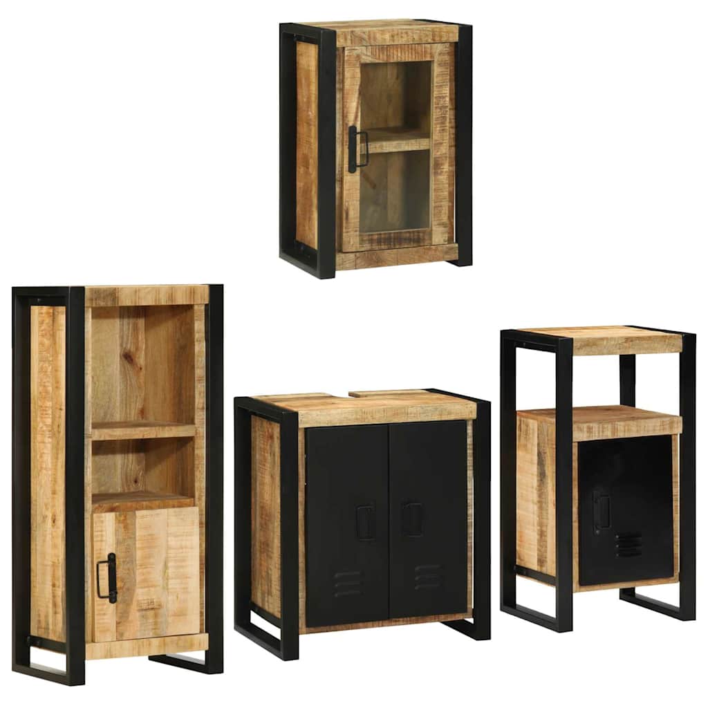 vidaXL Badezimmermöbel Set Wandmontiert 4 pcs Braun Massivholz Mango