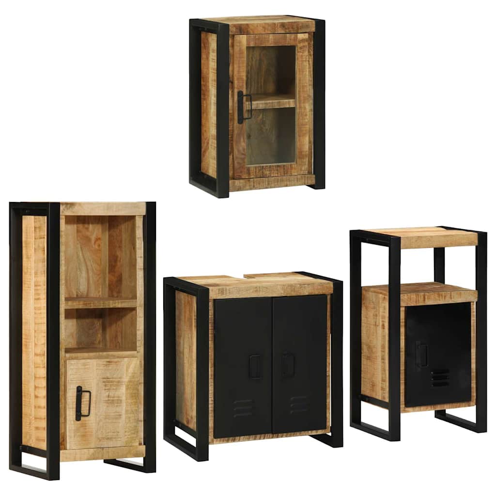 vidaXL Badezimmermöbel Set Wandmontiert 4 pcs Braun Massivholz Mango