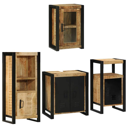 vidaXL Badezimmermöbel Set Wandmontiert 4 pcs Braun Massivholz Mango