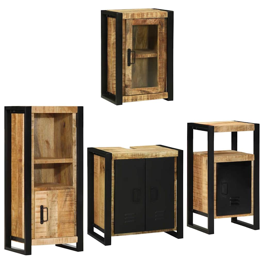 vidaXL Badezimmermöbel Set Wandmontiert 4 pcs Braun Massivholz Mango