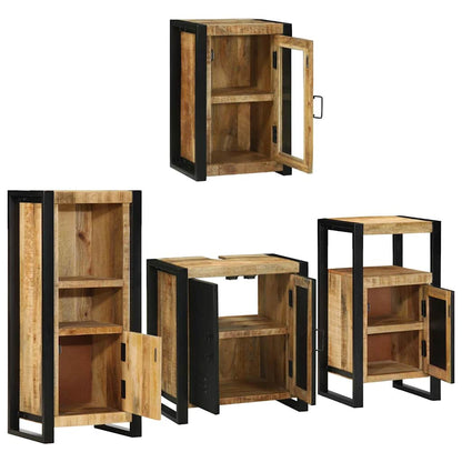vidaXL Badezimmermöbel Set Wandmontiert 4 pcs Braun Massivholz Mango