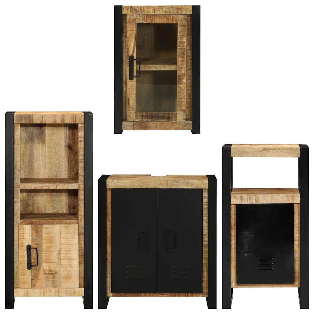 vidaXL Badezimmermöbel Set Wandmontiert 4 pcs Braun Massivholz Mango