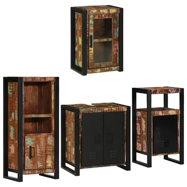 vidaXL Badezimmermöbel-Set mit Regal 4 pcs Mehrfarbig Massives Altholz