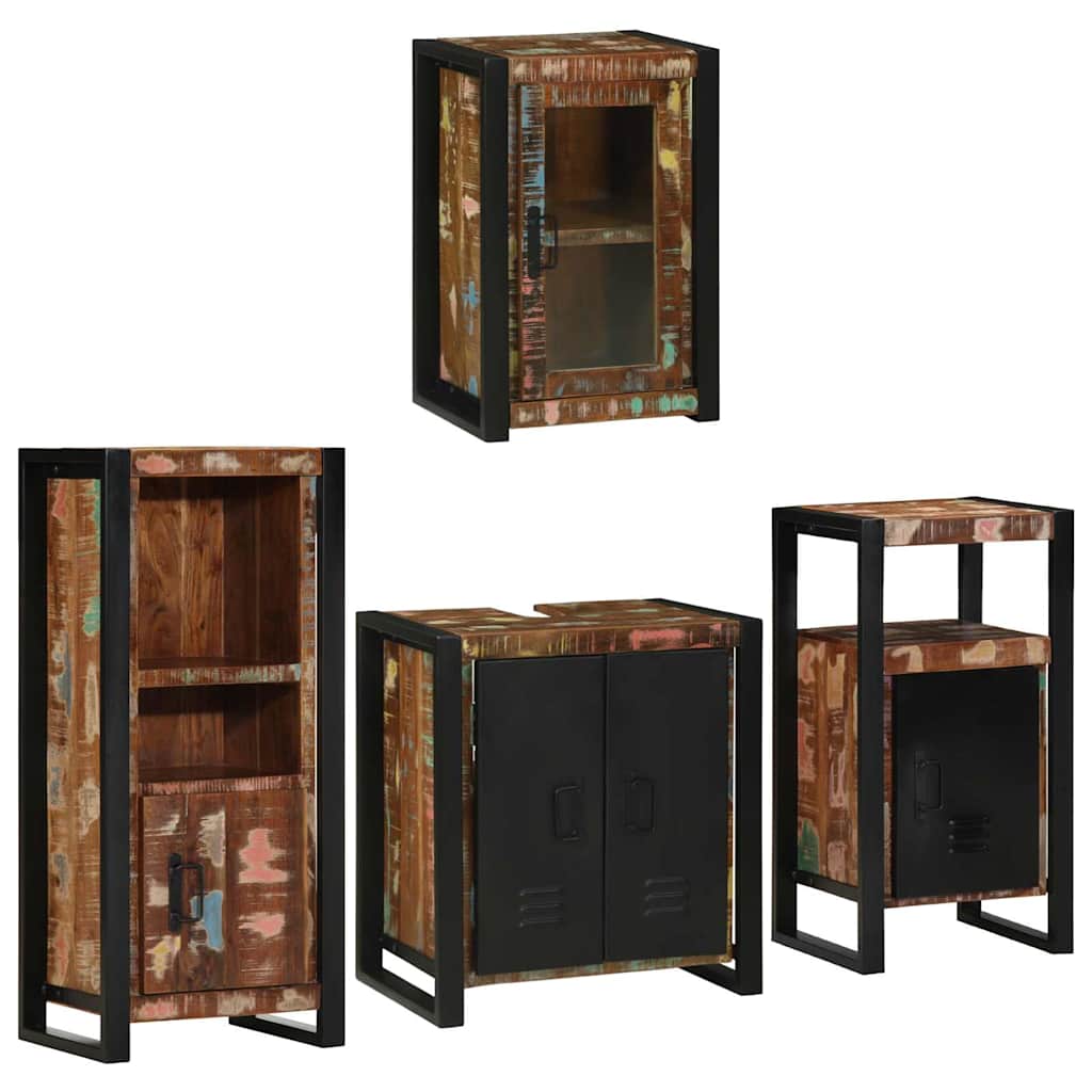 vidaXL Badezimmermöbel-Set mit Regal 4 pcs Mehrfarbig Massives Altholz
