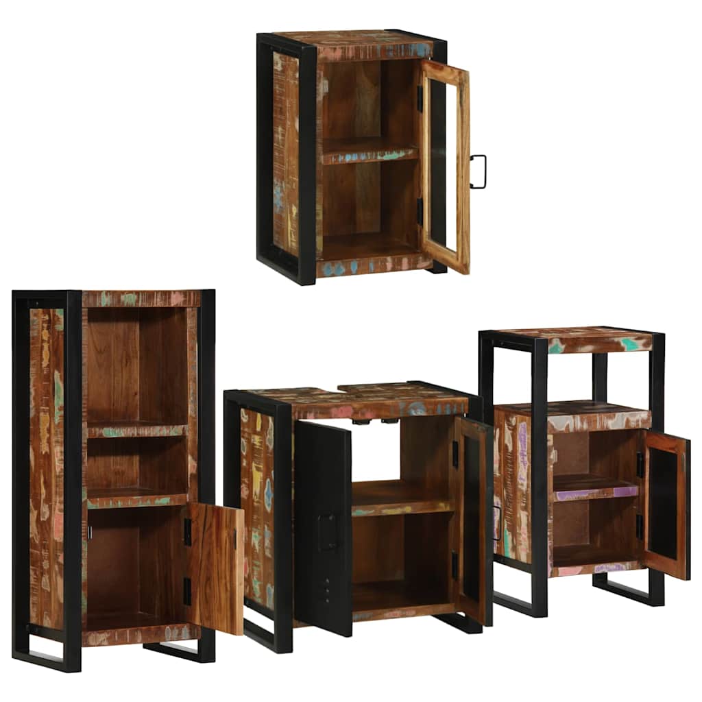 vidaXL Badezimmermöbel-Set mit Regal 4 pcs Mehrfarbig Massives Altholz