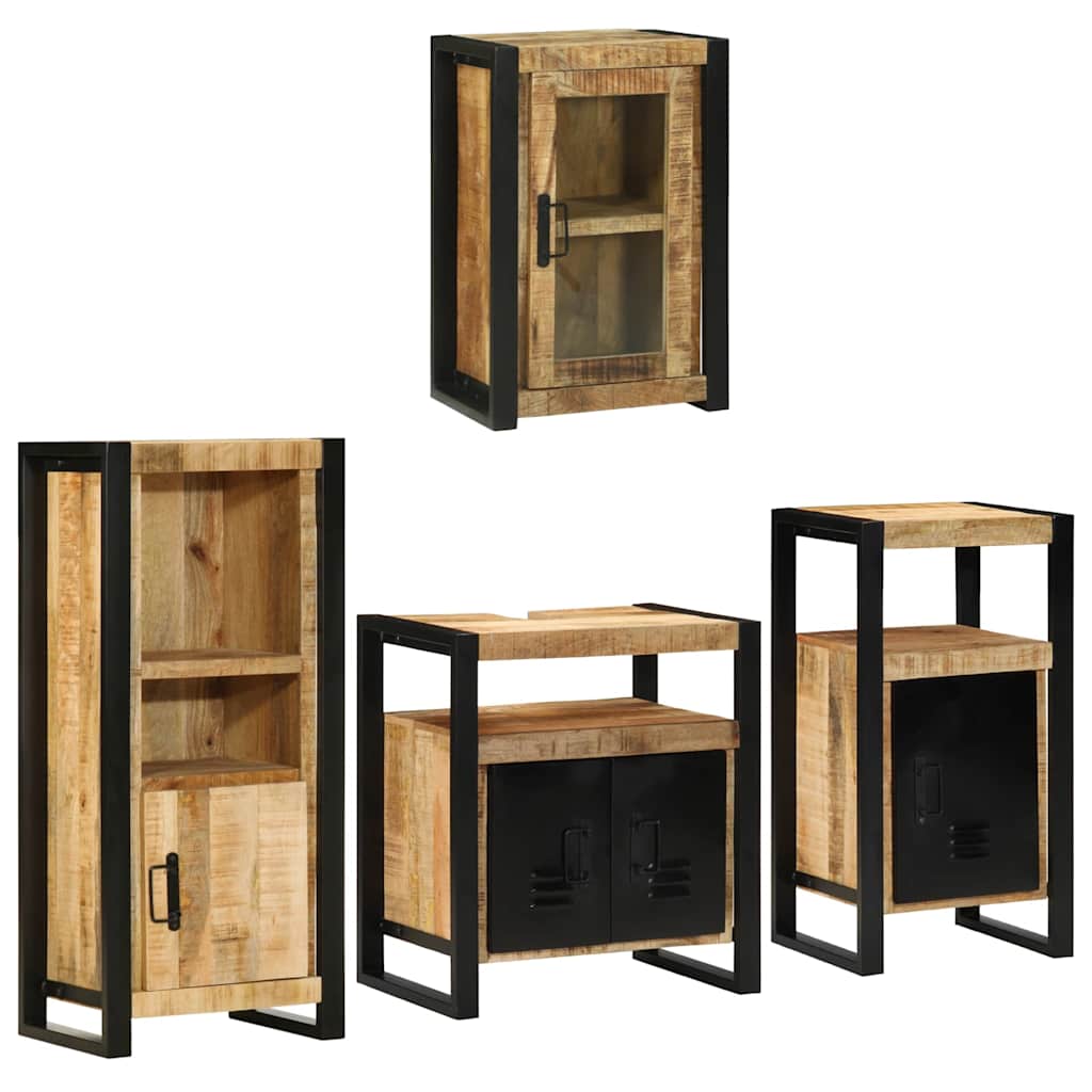 vidaXL Badezimmermöbel Set Wandmontiert 4 pcs Braun Massivholz Mango