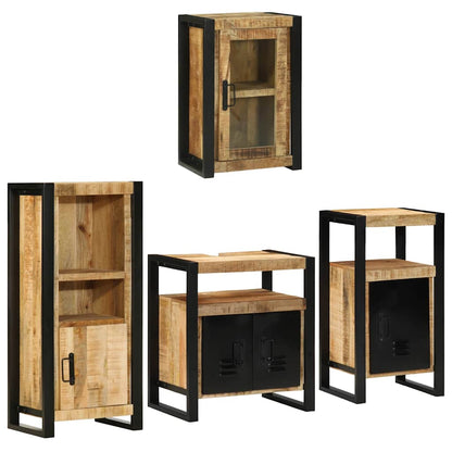 vidaXL Badezimmermöbel Set Wandmontiert 4 pcs Braun Massivholz Mango