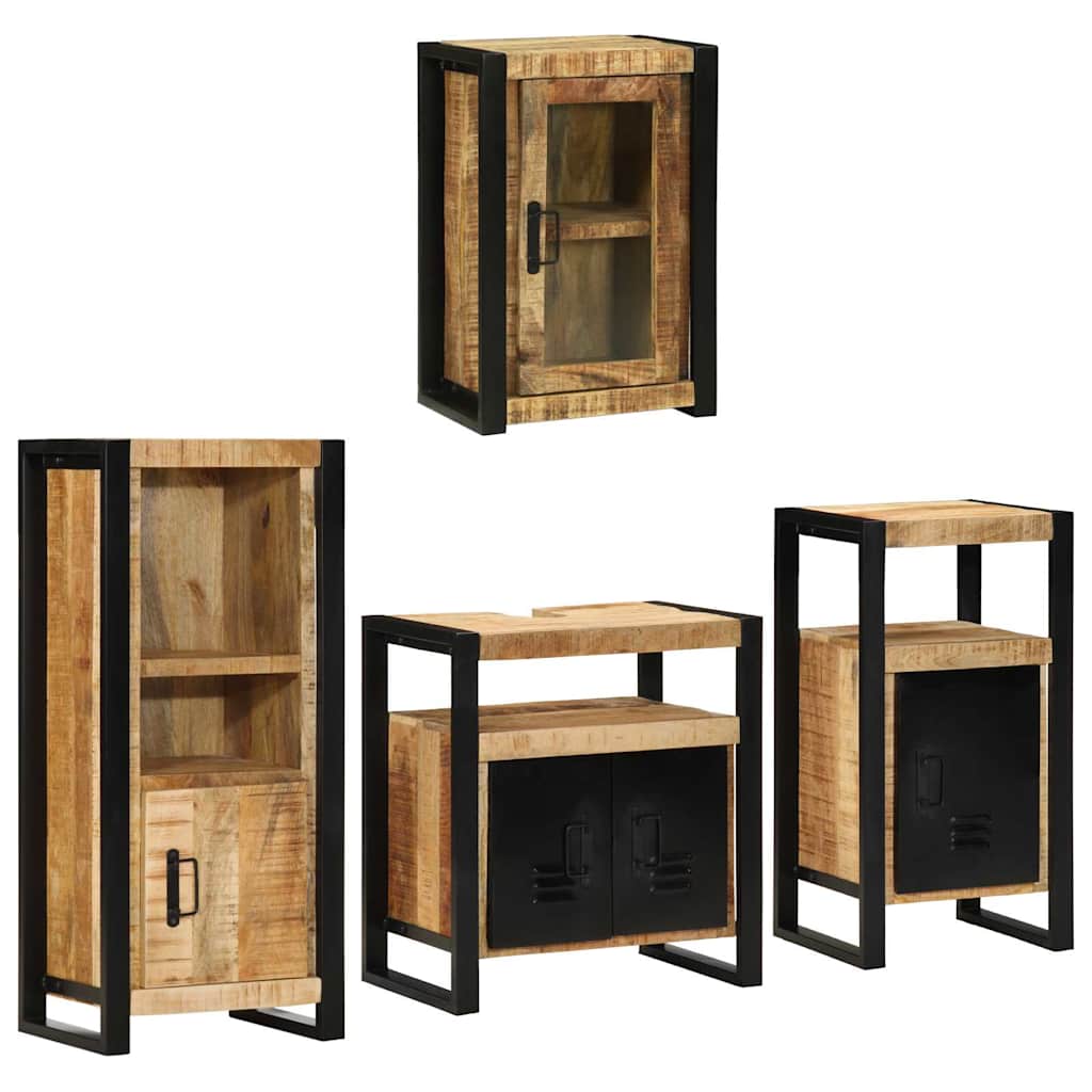vidaXL Badezimmermöbel Set Wandmontiert 4 pcs Braun Massivholz Mango
