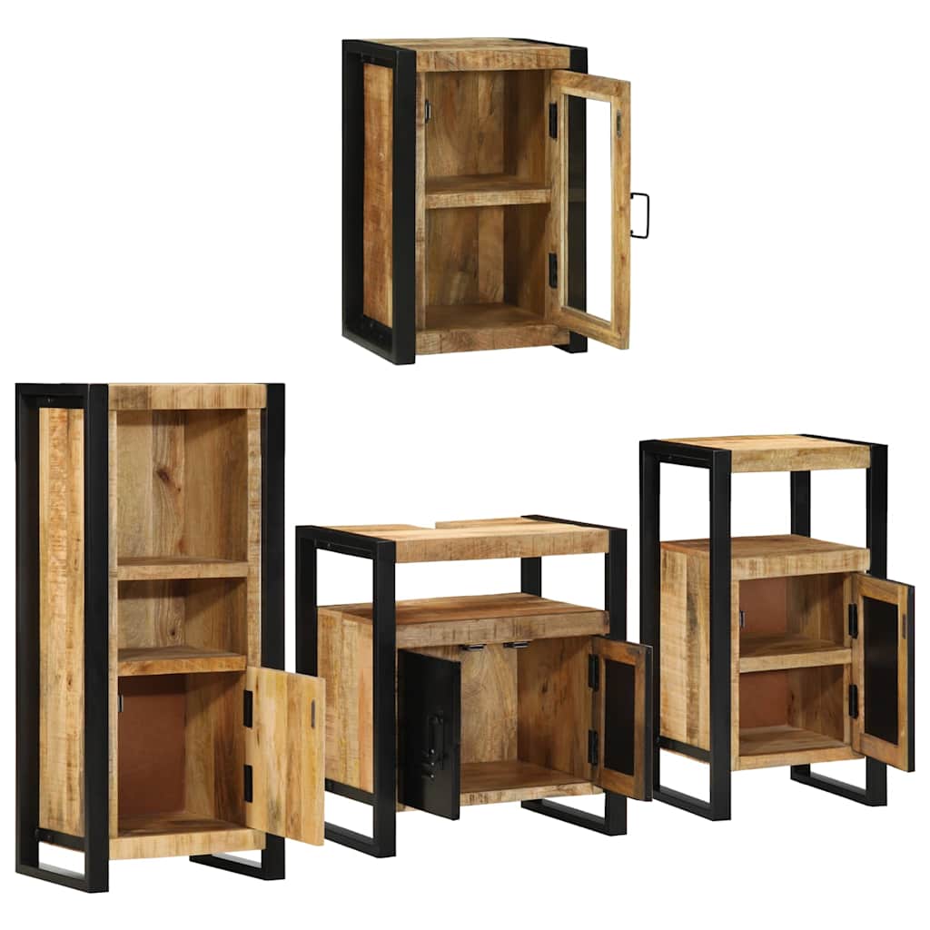 vidaXL Badezimmermöbel Set Wandmontiert 4 pcs Braun Massivholz Mango