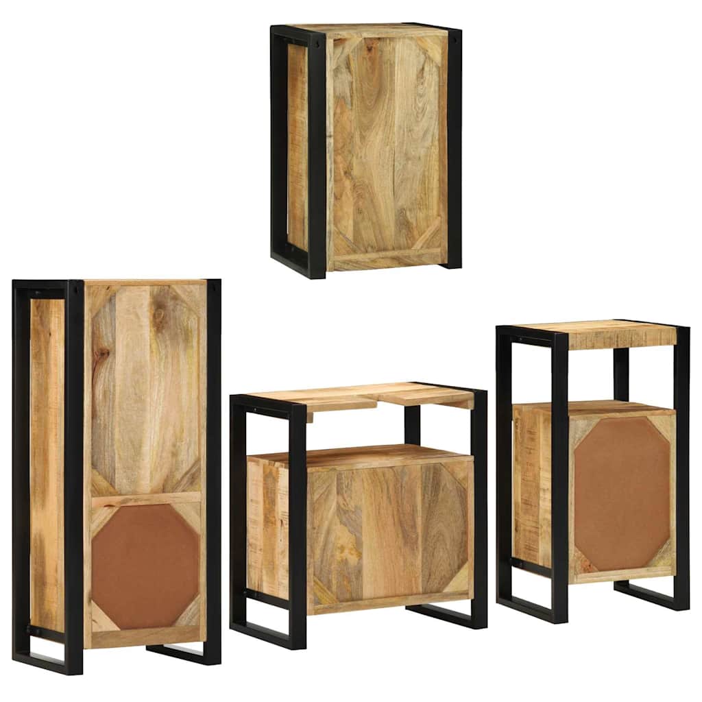 vidaXL Badezimmermöbel Set Wandmontiert 4 pcs Braun Massivholz Mango