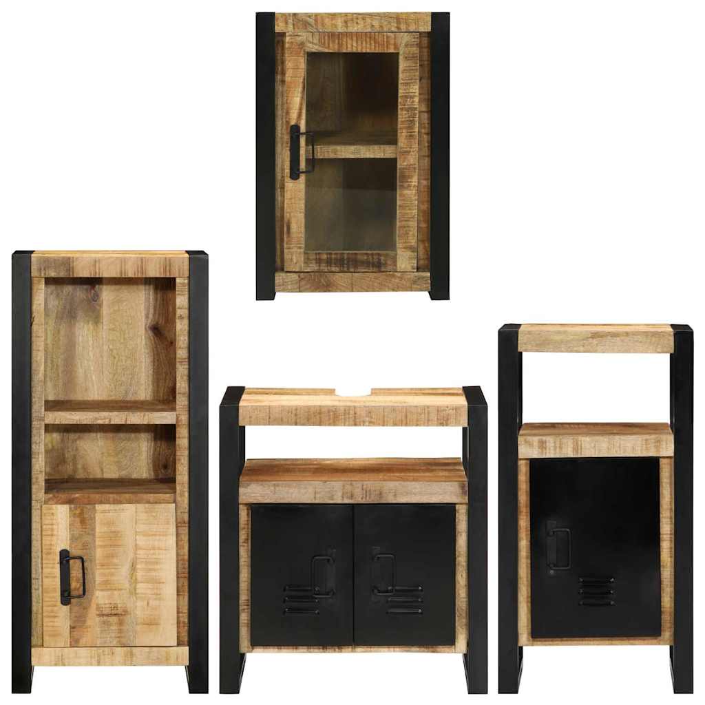 vidaXL Badezimmermöbel Set Wandmontiert 4 pcs Braun Massivholz Mango