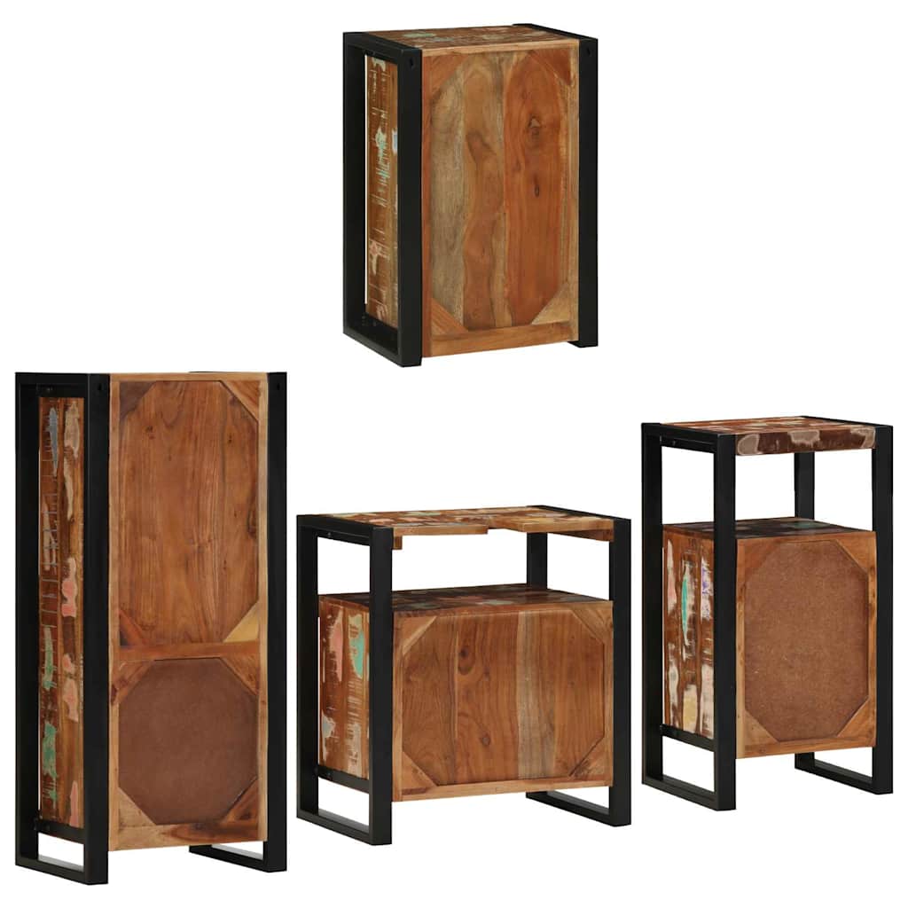vidaXL Badezimmermöbel-Set mit Tür 4 pcs Mehrfarbig Massives Altholz