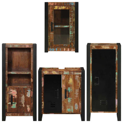 Badezimmermöbel-Set mit Regal 4 pcs Mehrfarbig Massives Altholz