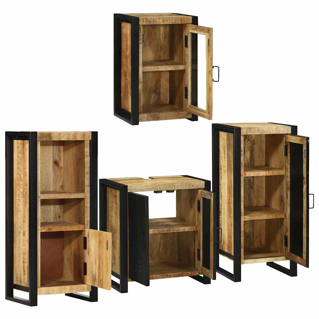 vidaXL Badezimmermöbel Set Wandmontiert 4 pcs Braun Massivholz Mango