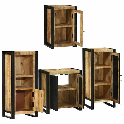 vidaXL Badezimmermöbel Set Wandmontiert 4 pcs Braun Massivholz Mango