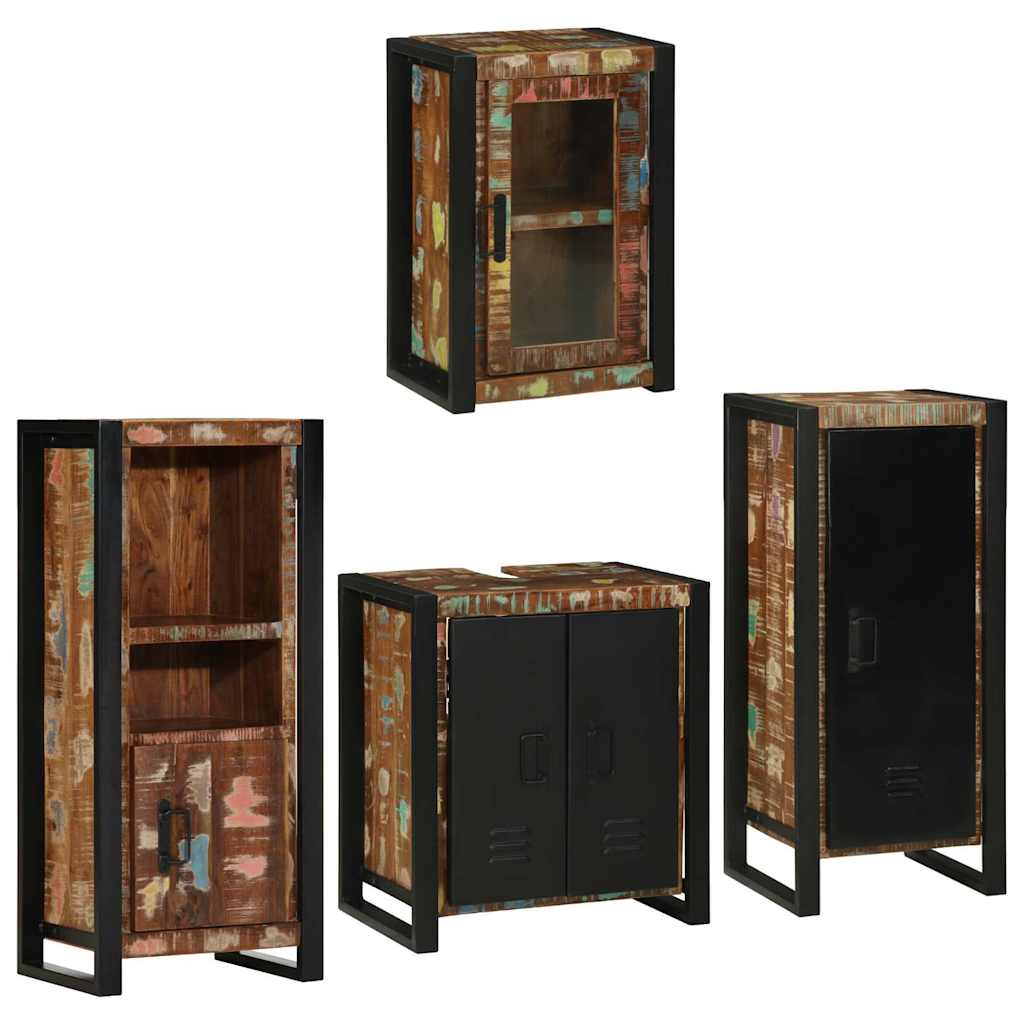 vidaXL Badezimmermöbel-Set mit Regal 4 pcs Mehrfarbig Massives Altholz
