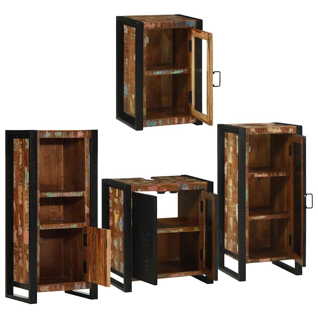 vidaXL Badezimmermöbel-Set mit Regal 4 pcs Mehrfarbig Massives Altholz