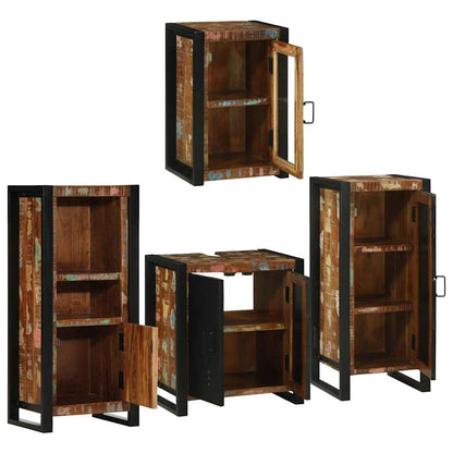 vidaXL Badezimmermöbel-Set mit Regal 4 pcs Mehrfarbig Massives Altholz