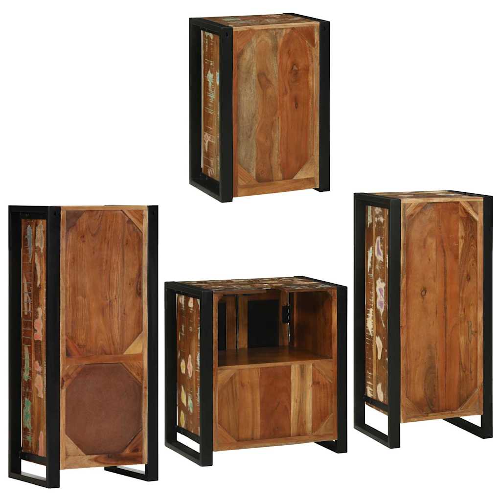 vidaXL Badezimmermöbel-Set mit Regal 4 pcs Mehrfarbig Massives Altholz