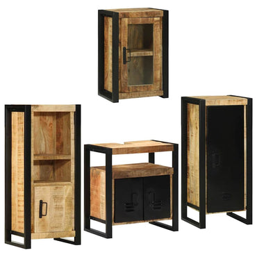 vidaXL Badezimmermöbel Set Wandmontiert 4 pcs Braun Massivholz Mango