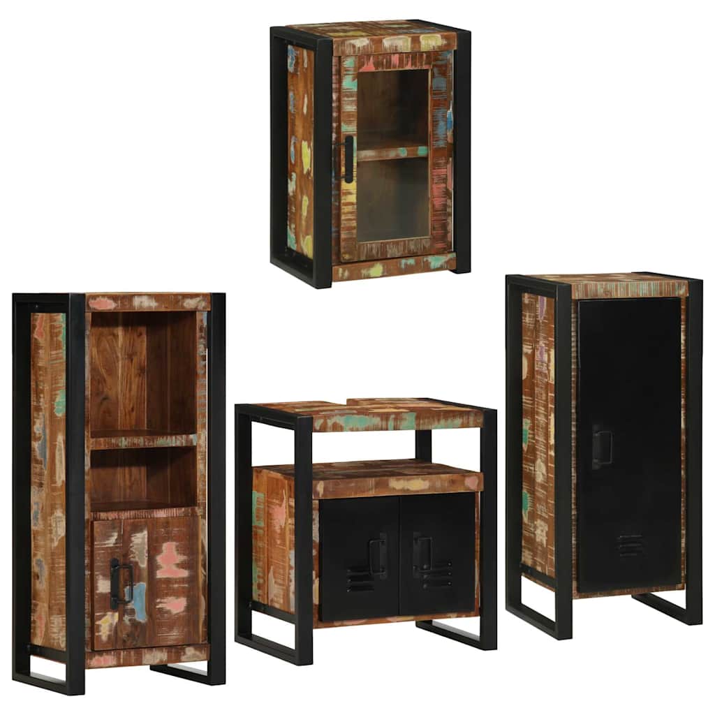 vidaXL Badezimmermöbel-Set mit Regal 4 pcs Mehrfarbig Massives Altholz