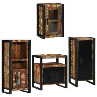 vidaXL Badezimmermöbel-Set mit Regal 4 pcs Mehrfarbig Massives Altholz