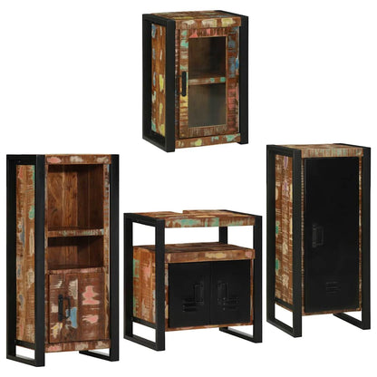 vidaXL Badezimmermöbel-Set mit Regal 4 pcs Mehrfarbig Massives Altholz