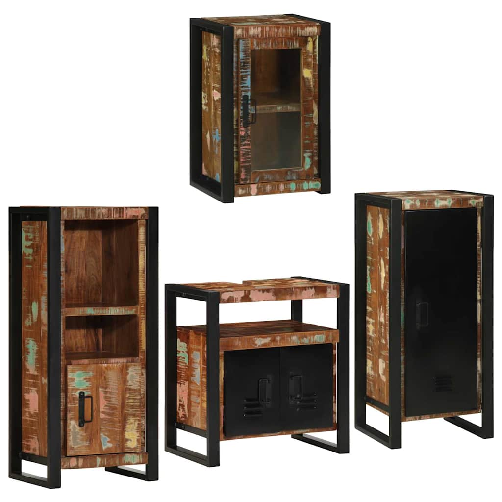 vidaXL Badezimmermöbel-Set mit Regal 4 pcs Mehrfarbig Massives Altholz
