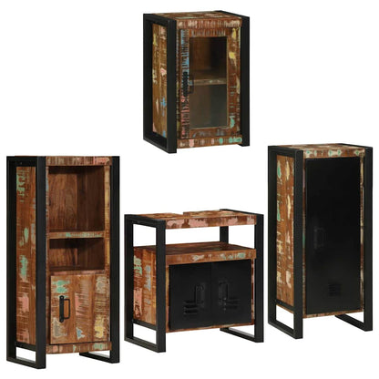 vidaXL Badezimmermöbel-Set mit Regal 4 pcs Mehrfarbig Massives Altholz