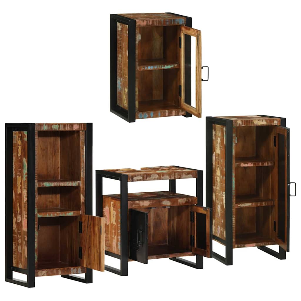 vidaXL Badezimmermöbel-Set mit Regal 4 pcs Mehrfarbig Massives Altholz