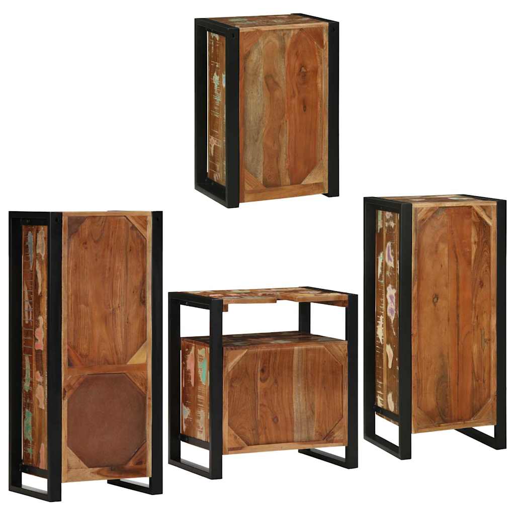 vidaXL Badezimmermöbel-Set mit Regal 4 pcs Mehrfarbig Massives Altholz