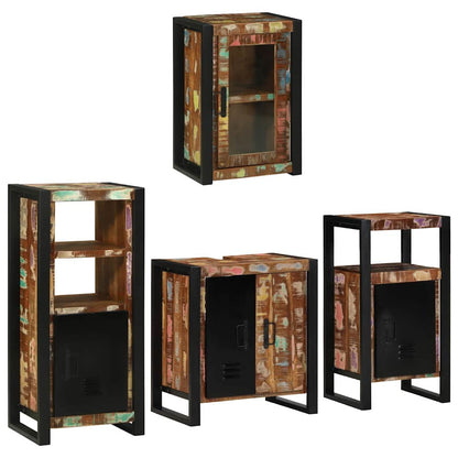 Badezimmermöbel-Set mit Regal 4 pcs Mehrfarbig Massives Altholz