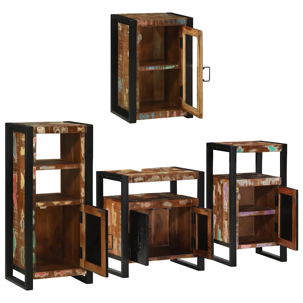 vidaXL Badezimmermöbel-Set mit Regal 4 pcs Mehrfarbig Massives Altholz
