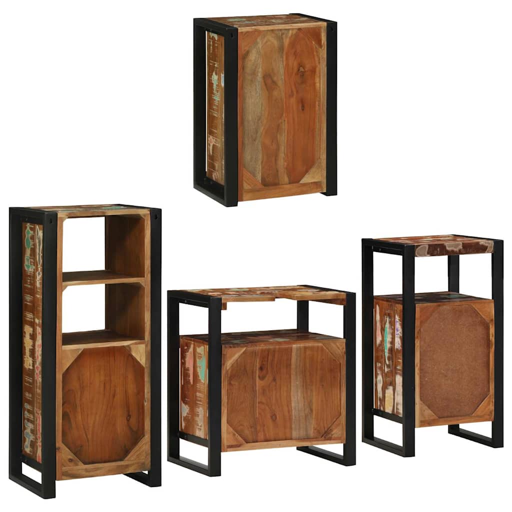 vidaXL Badezimmermöbel-Set mit Regal 4 pcs Mehrfarbig Massives Altholz