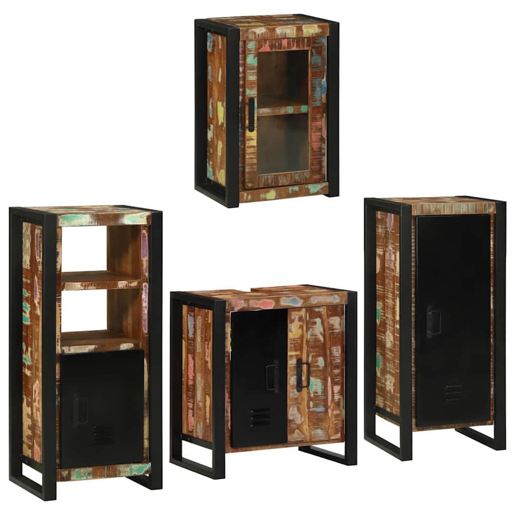 vidaXL Badezimmermöbel-Set mit Regal 4 pcs Mehrfarbig Massives Altholz