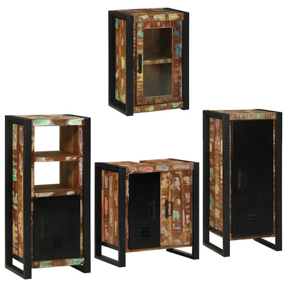 vidaXL Badezimmermöbel-Set mit Regal 4 pcs Mehrfarbig Massives Altholz