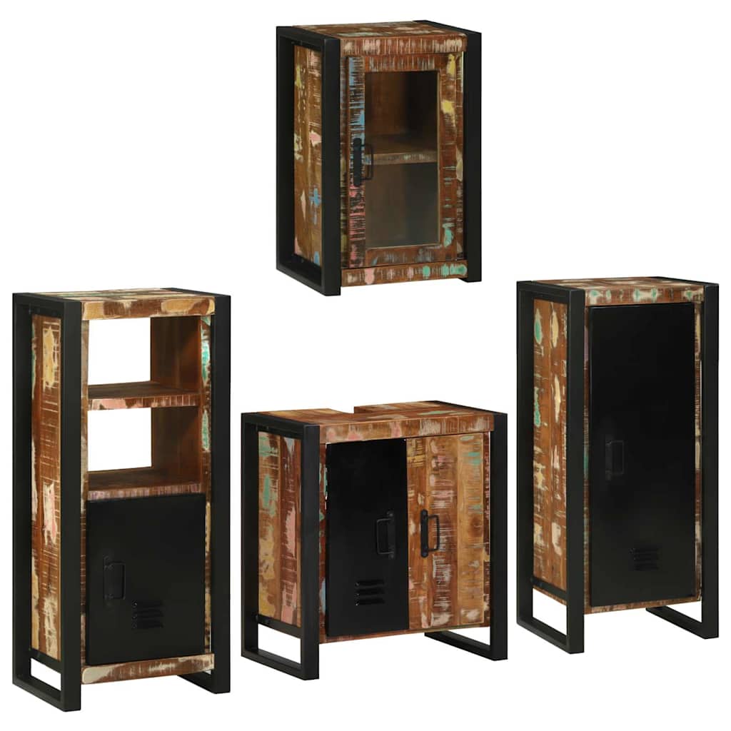 vidaXL Badezimmermöbel-Set mit Regal 4 pcs Mehrfarbig Massives Altholz
