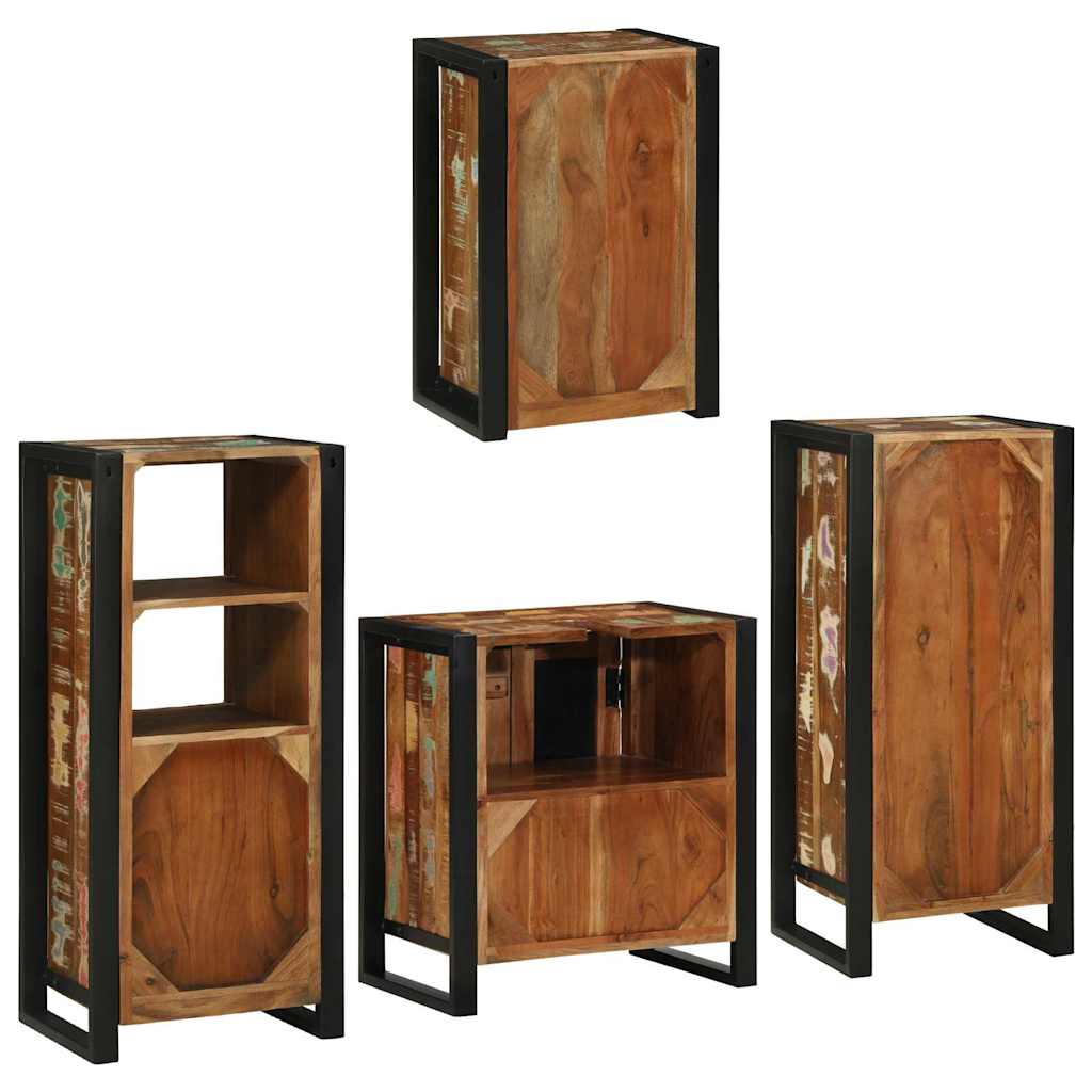 vidaXL Badezimmermöbel-Set mit Regal 4 pcs Mehrfarbig Massives Altholz
