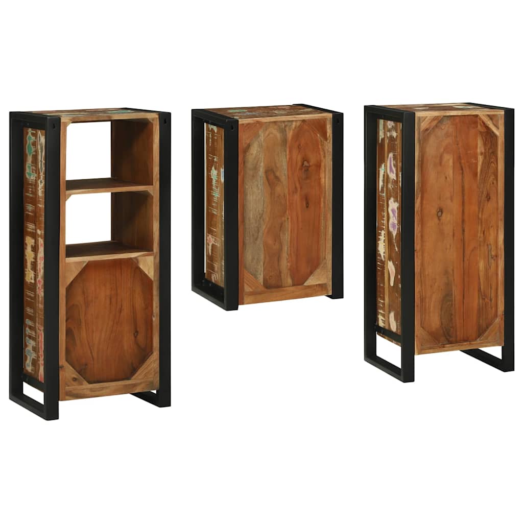 vidaXL Badezimmermöbel-Set mit Regal 3 pcs Mehrfarbig Massives Altholz