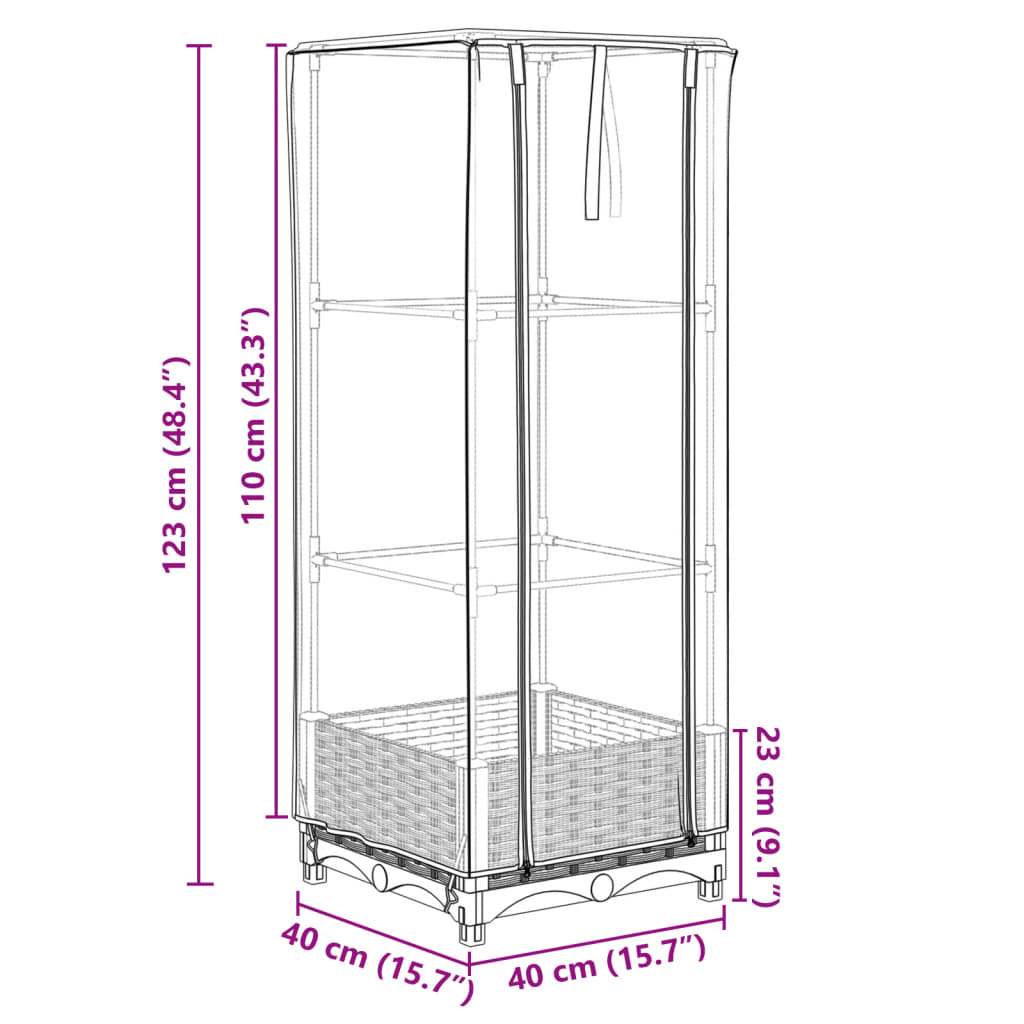 vidaXL Hochbeet mit Gewächshaus-Aufsatz Rattan-Optik 40x40x123 cm