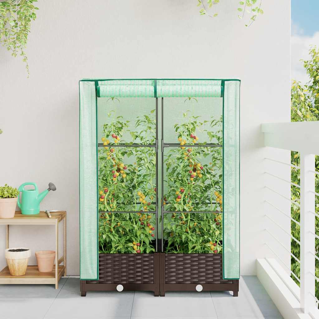 vidaXL Hochbeet mit Gewächshaus-Aufsatz Rattan-Optik 80x40x123 cm