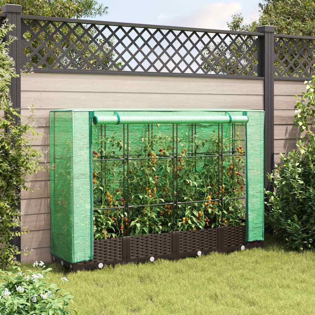 vidaXL Hochbeet mit Gewächshaus-Aufsatz Rattan-Optik 160x40x123 cm