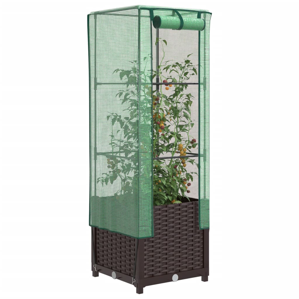 vidaXL Hochbeet mit Gewächshaus-Aufsatz Rattan-Optik 40x40x139 cm