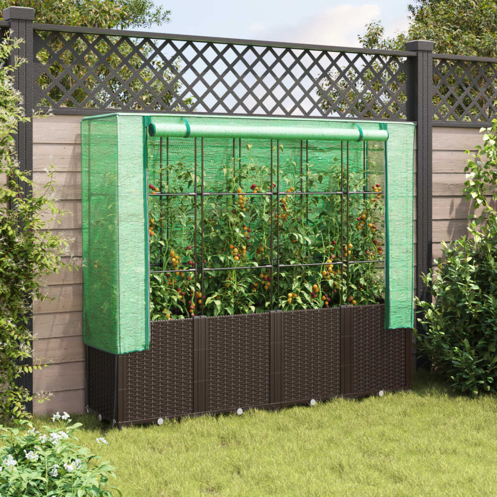 vidaXL Hochbeet mit Gewächshaus-Aufsatz Rattan-Optik 160x40x153 cm