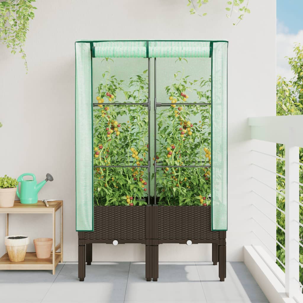 vidaXL Hochbeet mit Gewächshaus-Aufsatz Rattan-Optik 80x40x140 cm