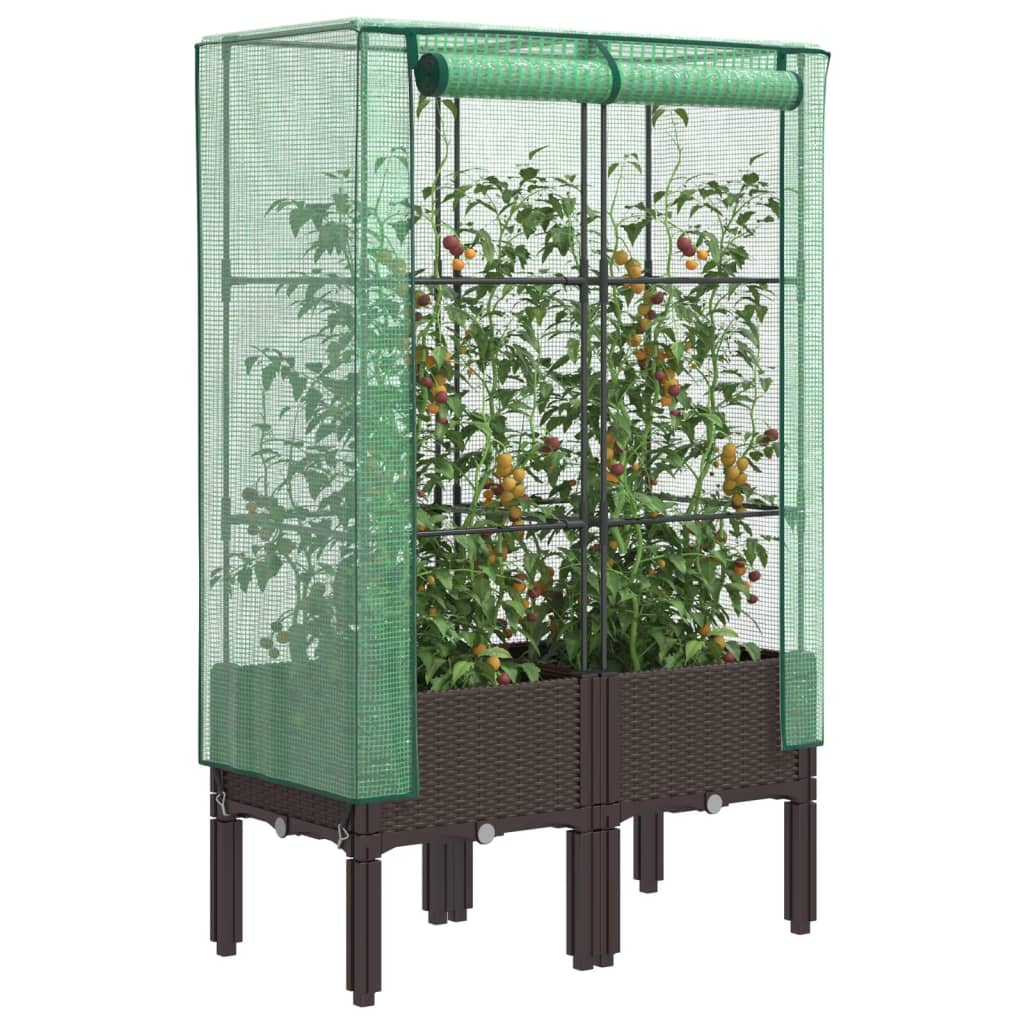 vidaXL Hochbeet mit Gewächshaus-Aufsatz Rattan-Optik 80x40x140 cm